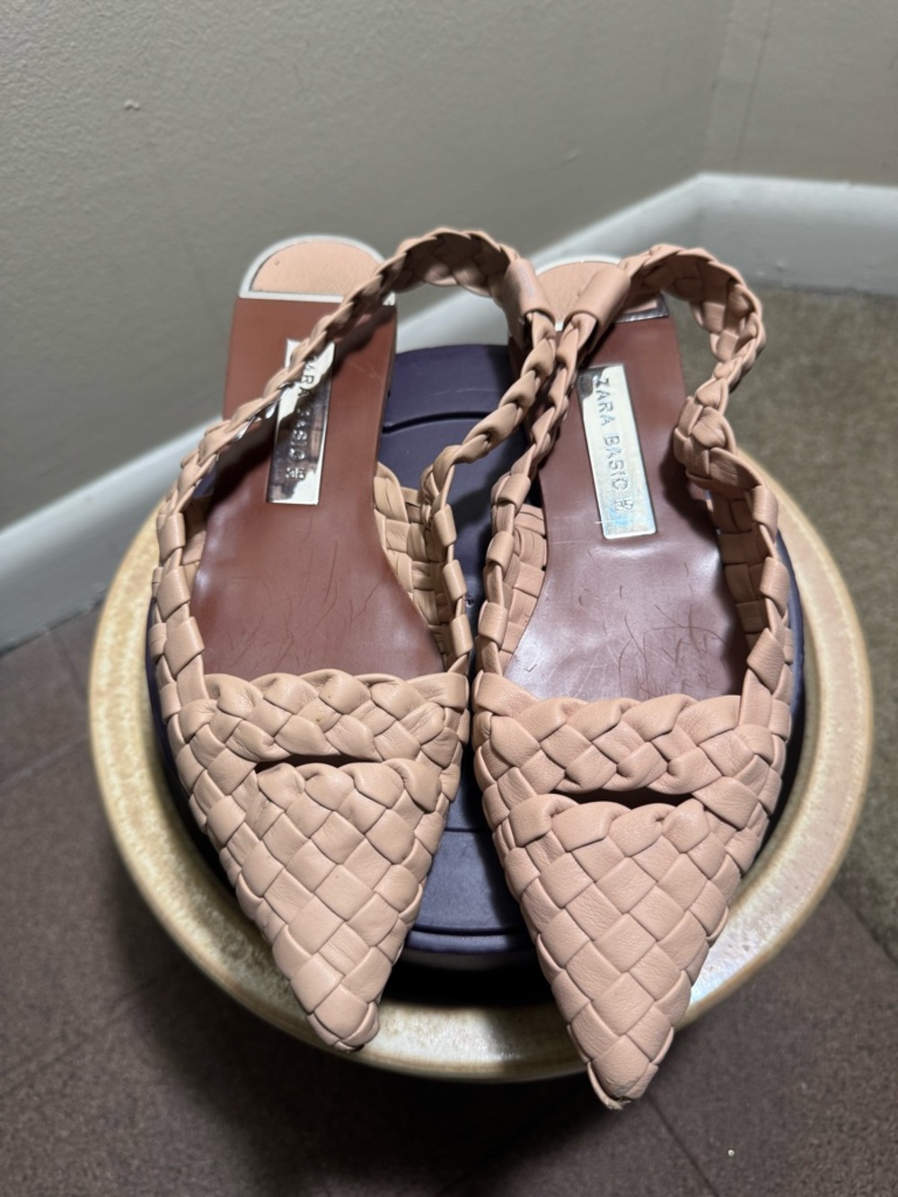 Zara Blush Pink Braided Pointed Slingback Flats